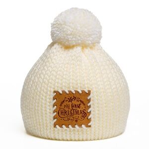 Cream Pom Pom Baby Beanie - My First Christmas